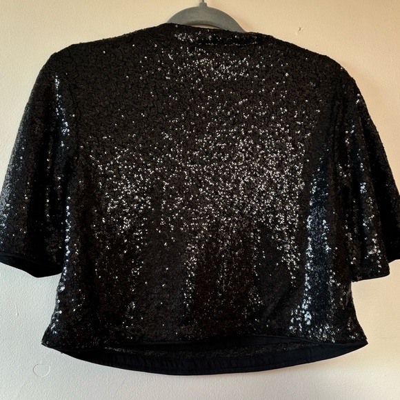 H&M Black Sequin Crop Top T-Shirt, Party Top - Picture 4 of 6